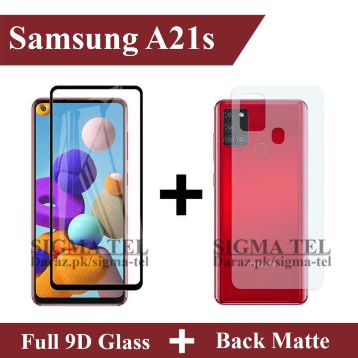 Samsung Galaxy A21s Full Black 9D|5D|6D|10D|11D|21D Tempered Glass Screen Protector Full Glue Edge To Edge + Back Matte Protector Soft Skin Sheet Soft Film Protector For Samsung Galaxy A21s