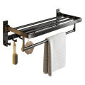 Towel rack punch-free bathroom wall-mounted towel rack black toilet pendant set space aluminum bathroom storage rack. 