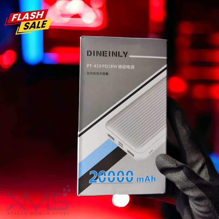 18 Watt PD Fast Charging Smart Power Bank 20000 mAh - DINEINLY - Type-C & Apple Charging Port - Best For OnePLus | LG | Sharp | Fujitsu | Sony | Motorola - Xpress Mobile Store