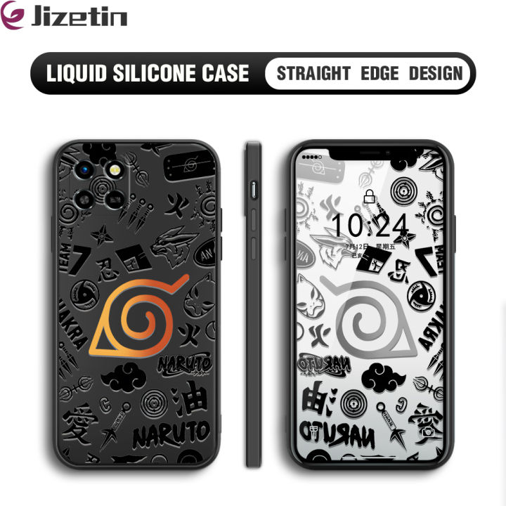 Jizetin for Infinix Smart 6 HD Back Cover Naruto Logo Multicolor Liquid Silicone Square Phone Cases