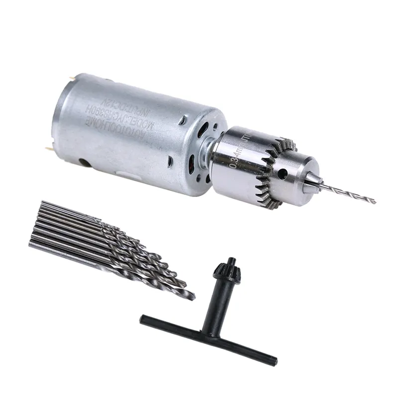 Dc 12V Motor Small Hand Drill Drilling Machine Compact Set With 10Pc 0.5 3Mm Drill Bit 0.3 4Mm Jto Keyless Chuck Daraz.pk