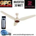 GFC Fans Ceiling 56’’ AC 30 Watts Inverter Platinum Model 56'' Pure Copper Winding Solar Fan Energy Saver Off White Dark Wood Color. 