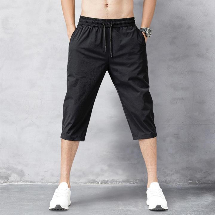 Men's Shorts Summer Breeches 2022 Thin Nylon 3/4 Length Trousers Male Bermuda Board Quick Drying Beach Black Men's Long Shorts