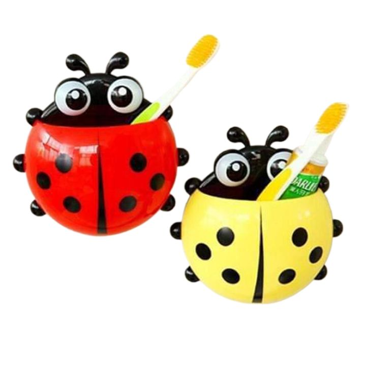 1pcs Cute Ladybug Insect Toothbrush Holder Cartoon Toothpaste Toothpaste Holder Wall Suction Cup Toothbrush Container