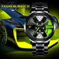 "Men's Rotating Rim Watch - Automatic Sport Watch with Wheel Rim Design | Waterproof & Stylish",Car Wheel Rim Hub Design Sport Automatic Wristwatch. 