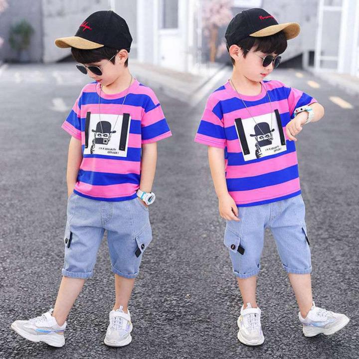 Boys Summer Clothing 2022 Kids Clothes Stripe Cotton T-shirt+Jeans Pant Boy Sets Infant Newborn Clothing 3 4 5 6 7 8 10 12 Years