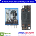 8 Pin 12V DC 12A Coil Relay with PTF08A Screw Terminal Base DPDT General Purpose Double Pole Double Throw Industrial Control Relay Module by Electrica. 