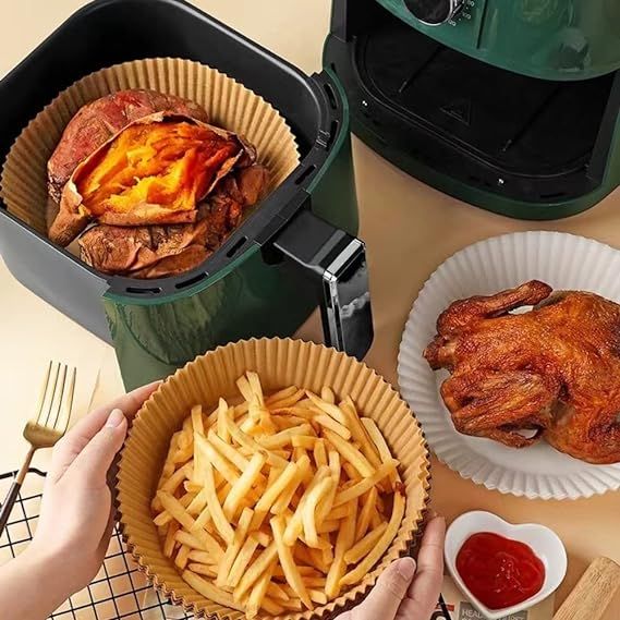 50 PCS Air Fryer Disposable Paper Liner- 6.3", Non-Stick Air Fryer Liners, Air Fryer Accessories, Baking Paper for 3 Qt-5Qt Air Fryer, Food Grade Parchment Paper for Microwave, Oven, Steamer