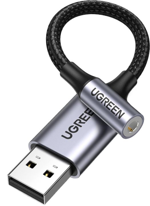 UGREEN USB to 3.5mm Jack Audio Adapter USB Sound Card Support Mic TRRS Headphone DAC 24bit 96kHz Nylon Braided USB to Aux Jack Compatible with Windows Mac Linux PC PS5 PS4 Switch Speaker, 9.8 Inch