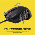 Corsair SCIMITAR RGB ELITE Gaming Mouse For MOBA, MMO - 18,000 DPI - 17 Programmable Buttons - iCUE Compatible - Black. 