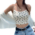 Women's  Crop Cami Top, Soft Breathable Sleeveless Lace Trim Floral Print Camisole. 