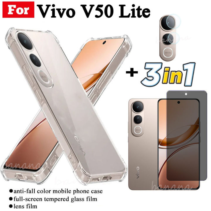 Vivo V50 Lite Shockproof Phone Case for Vivo V50Lite 5G V40 Lite Anti Spy Privacy Full Coverage Tempered Glass Screen Protector and Lens Film