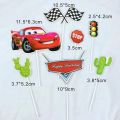 4/6pcs McQueen Car Birthday Cake Decoration Figure Cake Topper Flag Cupcake Topper Car doll gift. 