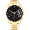 Tommy Hilfiger Wrist Watch For Men Quartz Gold Stainless Steel Black Dial 44mm Watch 1710447. 