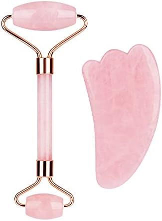 original marble Jade Roller For Face, Rose Quartz Roller and Gua Sha Facial Tool Set - Face Roller