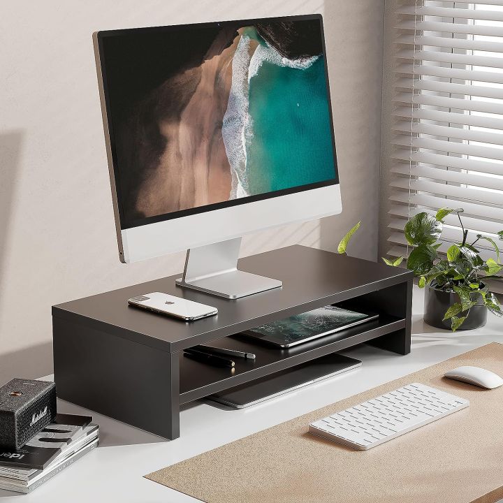 2-Tier Wooden Stand For LED And LCD Computer Monitors | | Double Storage Computer Stand | Monitor Stand | LED Rack | Laptop Study Table | Office Work Desk | Wooden Laptop Screen Table | Living Room Desk | Office Bench | Gaming Table