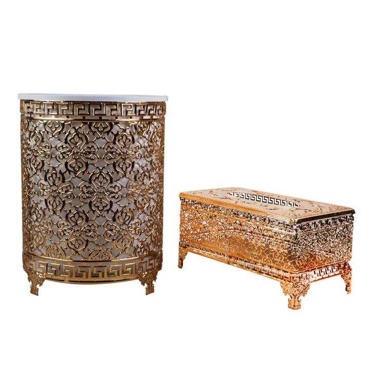 Flowers Borders Design Decor Fancy Dustbin And Tissue Box Holder Set
