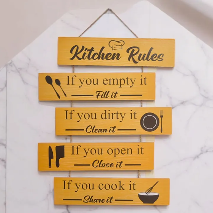 Wall Hanging Kitchen Rules Wall Decor | Rustic Home Quotations | Wooden ...