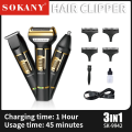 SOKANY SK-LF-9942 3-in-1 grooming kit, rechargeable nose trimmer, hair shaver for men, multifunctional trimmer set, cordless shaving machine, personal grooming tool, beard trimmer, nose hair clipper, travel trimmer kit, rechargeable shaving set. 
