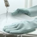 Magic Dish washing Gloves with scrubber, Silicone Cleaning Reusable Scrub Gloves for Wash Dish,Kitchen, Bathroom,1 Pair: Right + Left Hand). 