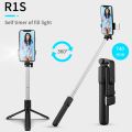 Phone Selfie Stick Tripod Extendable Monopod with Fill Light 360° rotating live streaming phone holder portable tripod. 