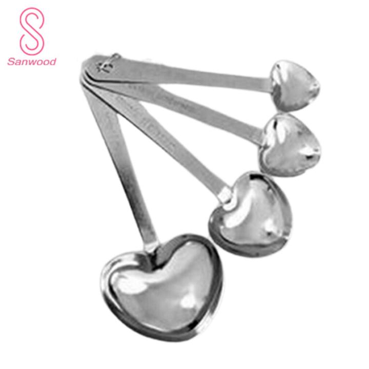 4Pcs/Set Heart Shaped Stainless Steel Measuring Spoons Wedding Shower Favors