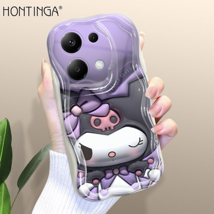 Hontinga for Xiaomi Poco M6 Pro Back Cover 3D Kuromi Melody Print Cream Texture Phone Case Wavy Edge Soft Silicone Cover