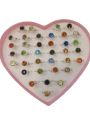 Fashion Rings Collection Luxurious 36 Piece Gemstone Ring Set in Heart Box - Diverse & Elegant Jewelry Collection - Rings Collection for Every day Styling. 