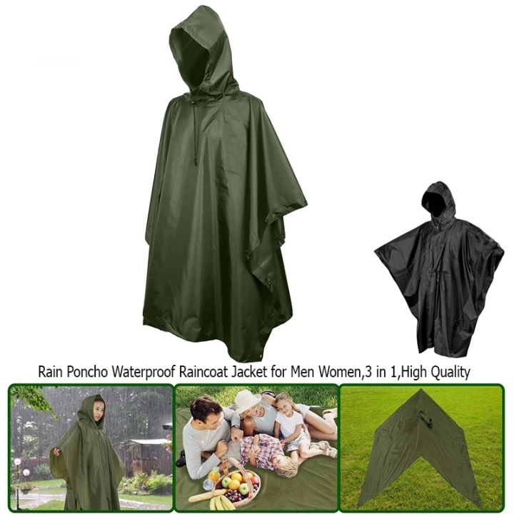 Hooded Rain Poncho Waterproof Raincoat Jacket for Men Women,3 in 1,High Quality
