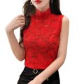 Women Slim Lace Tunic Tank Bottoming Tops Sleeveless Slim High Turtleneck Fitted Tank Top Sleeveless Mock Turtleneck Top. 