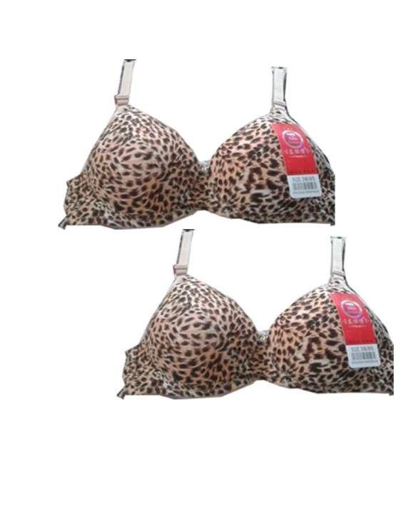 Nighty4U Pack Of 2 Cotton Foam Cheetah Print Bra For Women