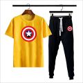 Yellow & black marvel of captain america printed 2 pc summer tracksuit premium quality for men. 