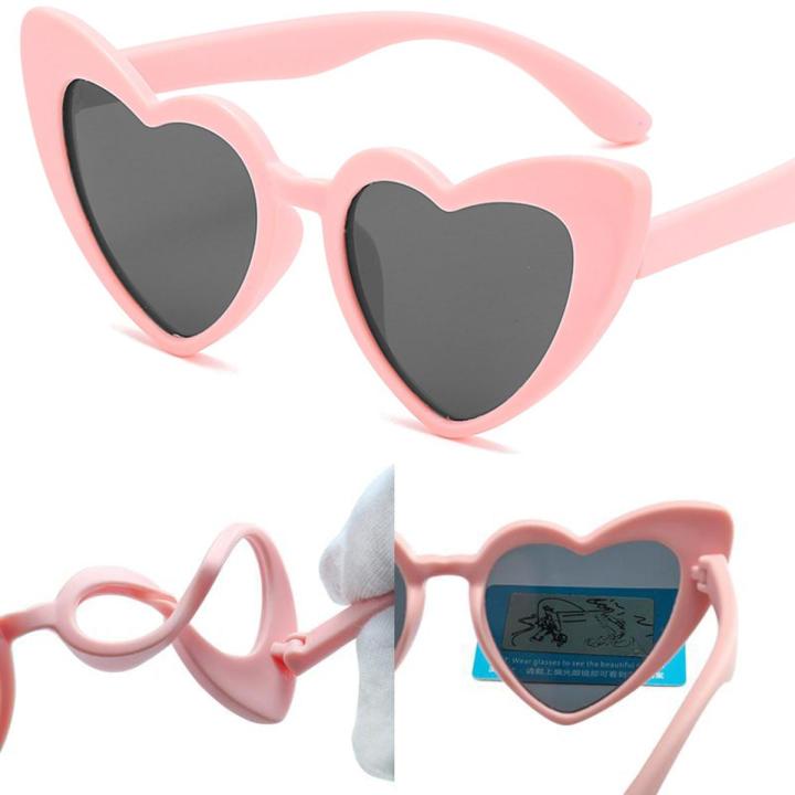 【hot】 Rubber Polaroid Baby Girl Sunglasses For Children Heart 2019 TR90 Black Pink Red Heart Sun Glasses For Kids Polarized Flexible