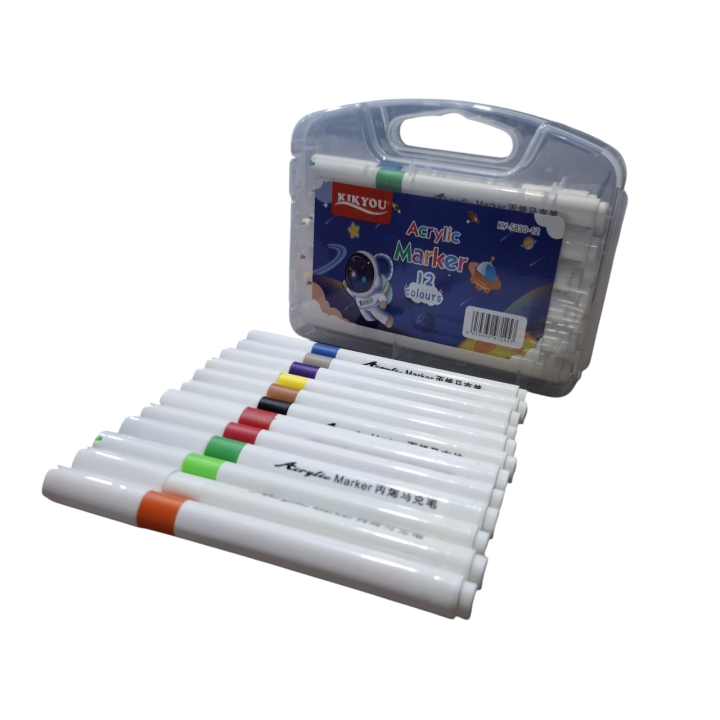 Acrylic Markers Pack of 12 pcs with plastic box packing