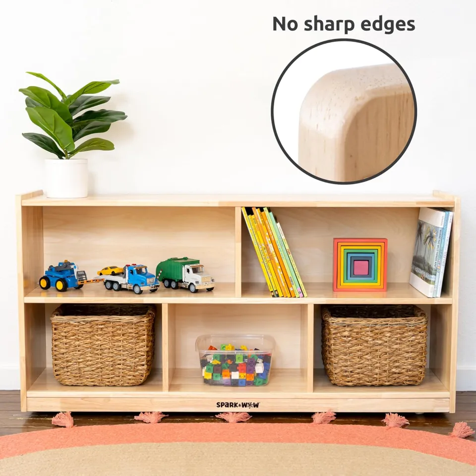 5-Compartment Solid Wood Storage Cabinet Toy Shelf