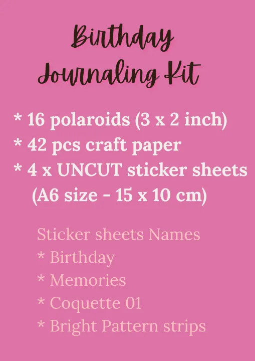 Birthday%20Journaling%20Kit%20-%204%20A6%20size%20UNCUT%20sticker%20sheets,%2016%20polaroids,%2042%20pcs%20craft%20paper%20-%20Image%204