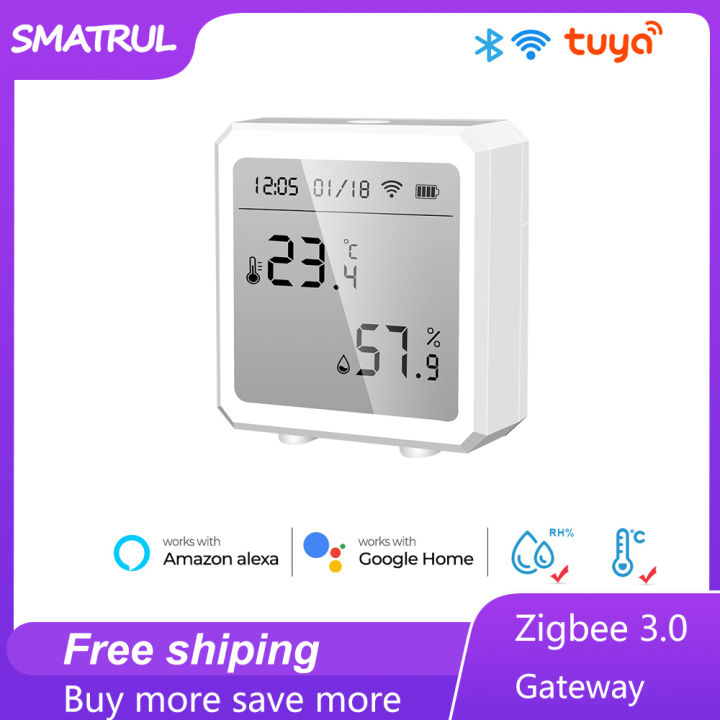 SMATRUL - Temperature And Humidity Sensor - Wifi Smart Home - Indoor Hygrometer Alarm - LCD Display - for Tuya Alexa Google Home
