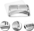 Metal Sectioned Plate Stainless Steel Divided Plates with Lid, Rectangular Dinner Tray Diet Plate with 3 Sections, Steckable Serving Platter Snack Fruit Plate for, Campers. 