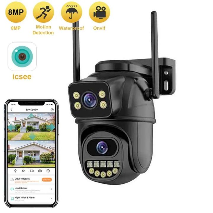 8MP HD Dual Lens WIFI Camera - Dual Screen PTZ Camera Outdoor Auto Tracking Security Camera Waterproof Surveillance ICSEE