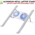 Aluminium Laptop Stand Silver & Black With Detachable Single & Dual Fan Stand For Laptop - 7 Gear To Adjust Height & Anti Slip Rubber Grip - Full Metal Body Adjustable Portable And Foldable Laptop Stand. 