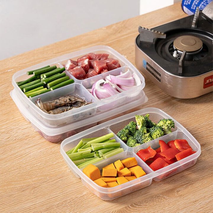 4 Grid Food Fruit Storage Box Portable Refrigerator Freezer Box Make up Organizer
