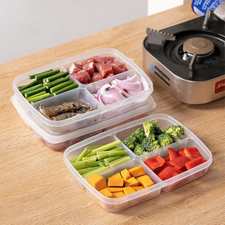 4 Grid Food Fruit Storage Box Portable Refrigerator Freezer Box Make up Organizer