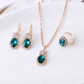 Wholesale Three Piece Artificial jewellery Elite Oval Gem Claw Crystal Rhinestone Girls Necklace Earring Jewelry Set For Women. 