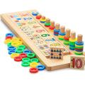 Montessori Rainbow Rings Dominos Children Preschool Teaching Aids Counting and Stacking Board Wooden Math Toy. 
