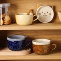 Japanese Ceramic Cartoon Cat Mug Cute Breakfast Cup Creative Coffee Cup with Lid Milk Cup Couple Water Cup. 