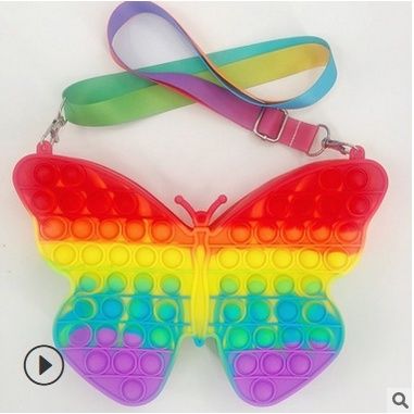 Pop It Butterfly Fidget Toy For Kids Bag Handbag Push Bubble Fidget Toy Kids Anti Anxiety Bag With Chain As Gifts