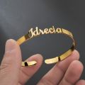 Customized Nameplate Name Bracelet Personalized Custom Cuff Bangles Women Men Rose Gold Stainless Steel Jewelry. 
