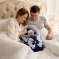 Baby Bellezza Official Velvet Baby Carry Nest with Lace | Soft Newborn Sleeping & Carrying Bed | Navy Blue & Light Pink Baby Nest , Light Blue And Dark Pink. 