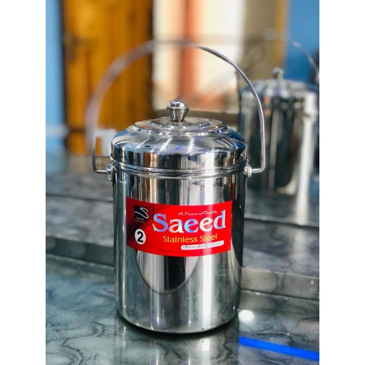 Milk and Oil Can Bucket and Canister Stainless Steel With Handle Ghee Canister Milk Can Milk Jar Milk Dool  ڈول دودھ والی برنیRandom Sizes
