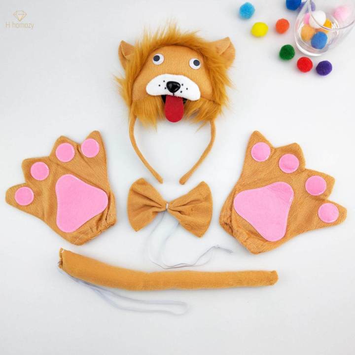 Lion Tail Ears Set Show Dress up Funny Role Play Lion Costume Set Halloween Costume for Adult Party